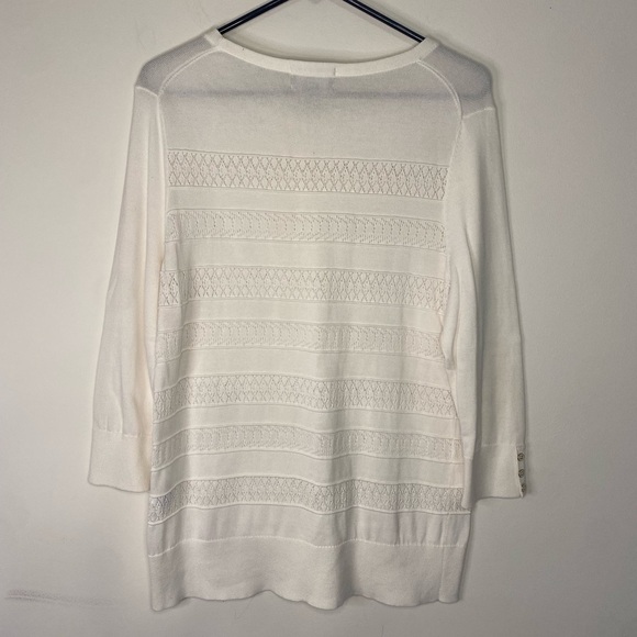 Women's Lands End Fancy White Supima Cotton 3/4 Length Blouse Sweater L Classic - Picture 7 of 15